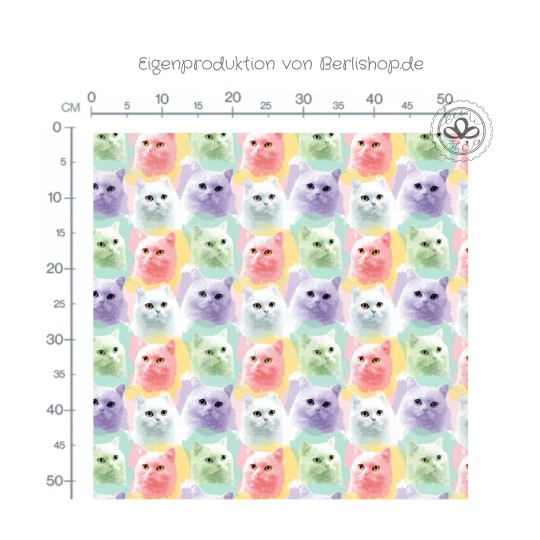 Pre-Order Katzen Pastell Bunt Aquarell Stoff – Stoffdesign von Berlishop - 10 Stoffe zu Auswahl – Meterware