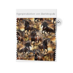 Baumwolle Canvas Galoppierende Pferde Sonnenuntergang Wildpferde Reitmotiv Stoff für Taschen Deko Meterware