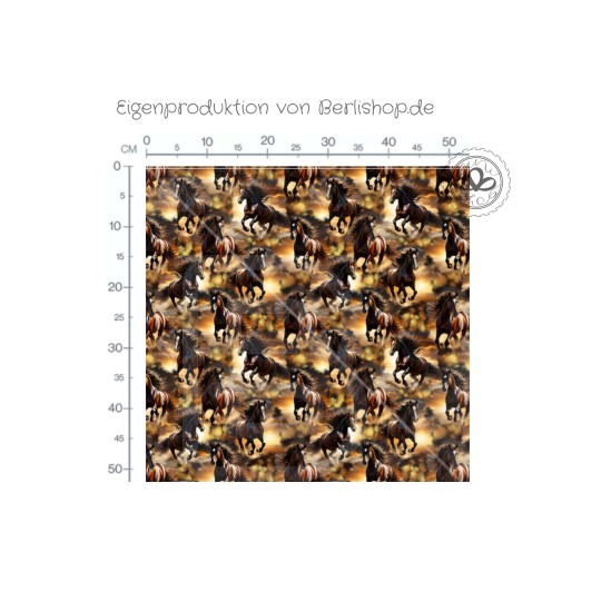 Baumwolle Canvas Pferde Stoff 160 cm – Galoppierende Wildpferde – 153 g/m2 – Eigenproduktion