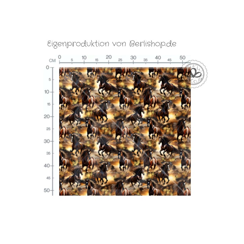 Baumwolle Canvas Pferde Stoff 160 cm – Galoppierende Wildpferde – 153 g/m2 – Eigenproduktion