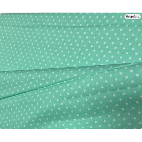 Baumwolle - Webware Polka Dot Stoff – Mintgrün mit weißen 4 mm Punkten