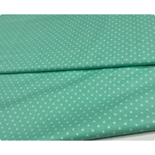 Baumwolle - Webware Polka Dot Stoff – Mintgrün mit weißen 4 mm Punkten