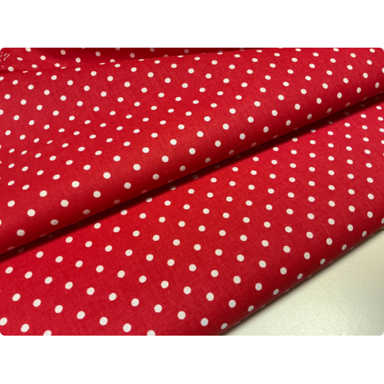 Baumwolle - Webware Polka Dot Stoff – Rot mit weißen 4 mm Punkten