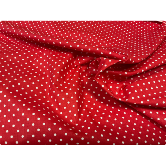 Baumwolle - Webware Polka Dot Stoff – Rot mit weißen 4 mm Punkten