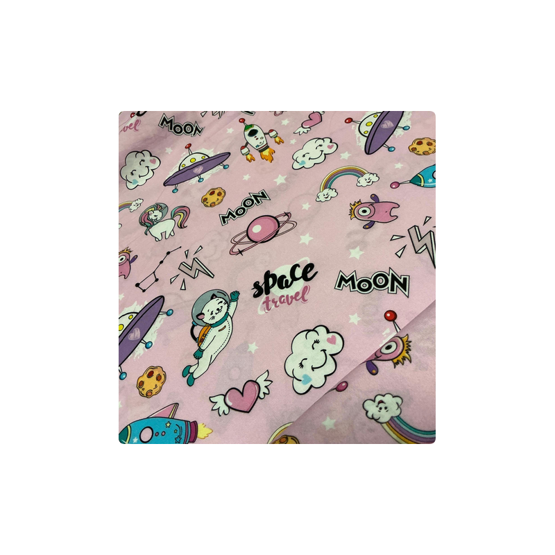 Baumwolle Webware Katzenstoff Meterware 160 cm – Space Regenbogen Comic – 130 g/m² – Kinder & Dekostoff