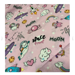 Baumwolle Webware Katzenstoff Meterware 160 cm – Space Regenbogen Comic – 130 g/m² – Kinder & Dekostoff