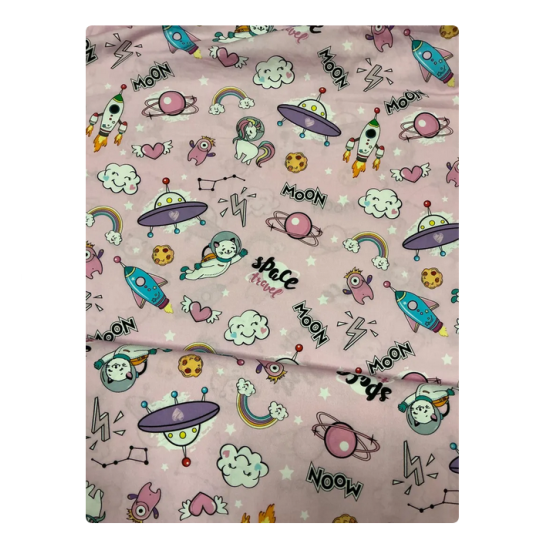 Baumwolle Webware Space Regenbogen Katzen Comics Stoff  50 cm