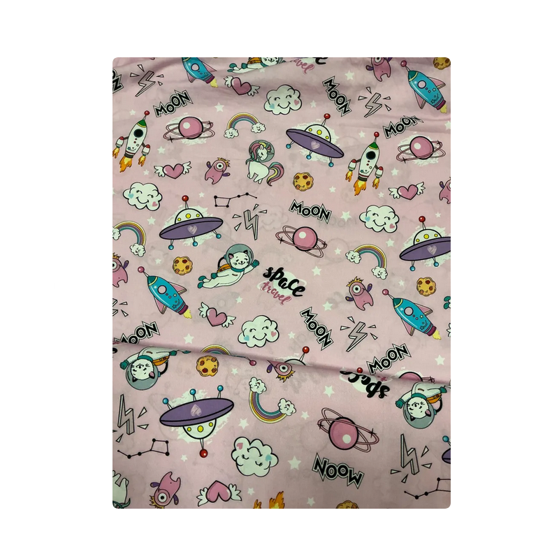 Baumwolle Webware Katzenstoff Meterware 160 cm – Space Regenbogen Comic – 130 g/m² – Kinder & Dekostoff
