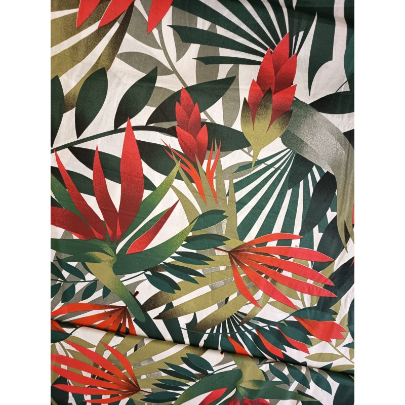 Baumwolle Webware Blätterstoff Meterware 160 cm – Tropical Pflanzen Grün – 130 g/m² – Deko & Kleidung