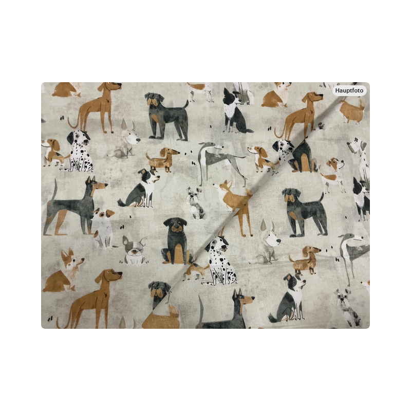 Baumwolle Webware Hundestoff Meterware 160 cm – Hunderassen Aquarell Beige – 130 g/m² – Kinder & Dekostoff
