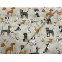 Baumwolle Webware Hunde Stoff – Hunderassen Muster Beige Aquarell Hundeliebe Kinderstoff Deko Taschen Meterware Nähen DIY