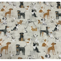 Baumwolle Webware Hunde Stoff – Hunderassen Muster Beige Aquarell Hundeliebe Kinderstoff Deko Taschen Meterware Nähen DIY