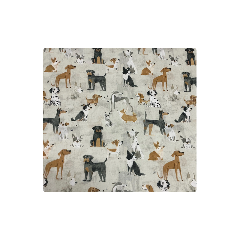 Baumwolle Webware Hunde Stoff – Hunderassen Muster Beige Aquarell Hundeliebe Kinderstoff Deko Taschen Meterware Nähen DIY