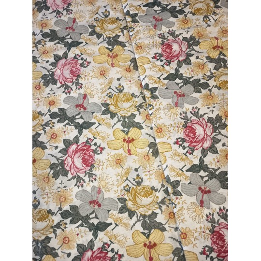 Baumwolle Webware Blumen Stoff – Vintage Floral Rosen Gelb Landhaus Deko Kissen Taschen Meterware Nähen DIY