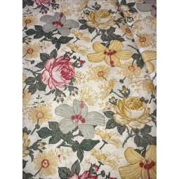Baumwolle Webware Blumen Stoff – Vintage Floral Rosen Gelb Landhaus Deko Kissen Taschen Meterware Nähen DIY