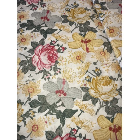 Baumwolle Webware Blumenstoff Meterware 160 cm – Vintage Rosen Gelb – 130 g/m² – Meterware für Deko & Kleidung