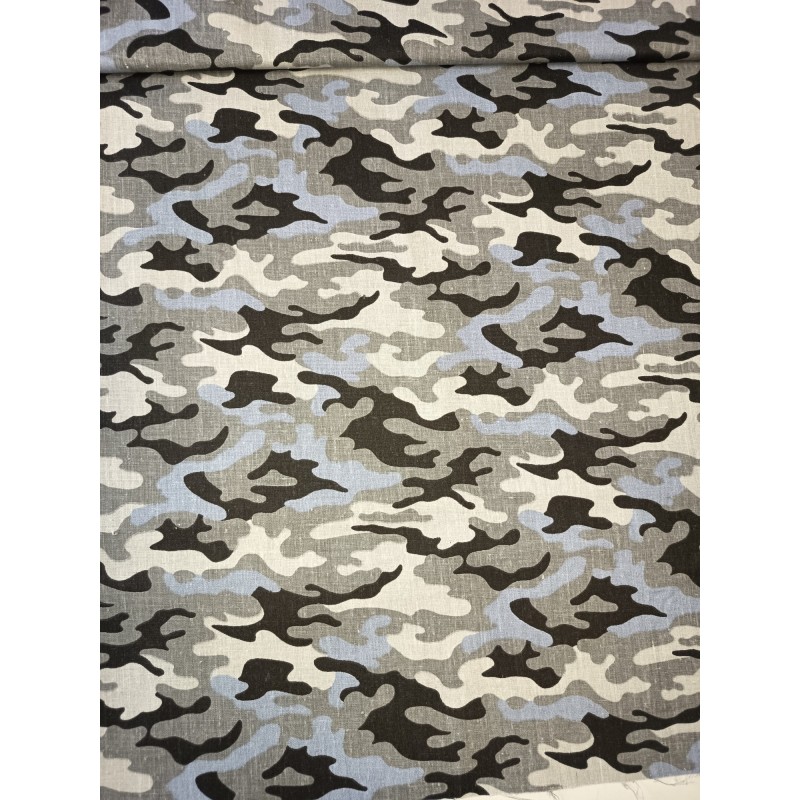 Baumwolle Webware Tarnstoff  Meterware  160 cm – Tarnmuster Grau Blau Military Army  – 130 g/m² –Deko & Kleidung