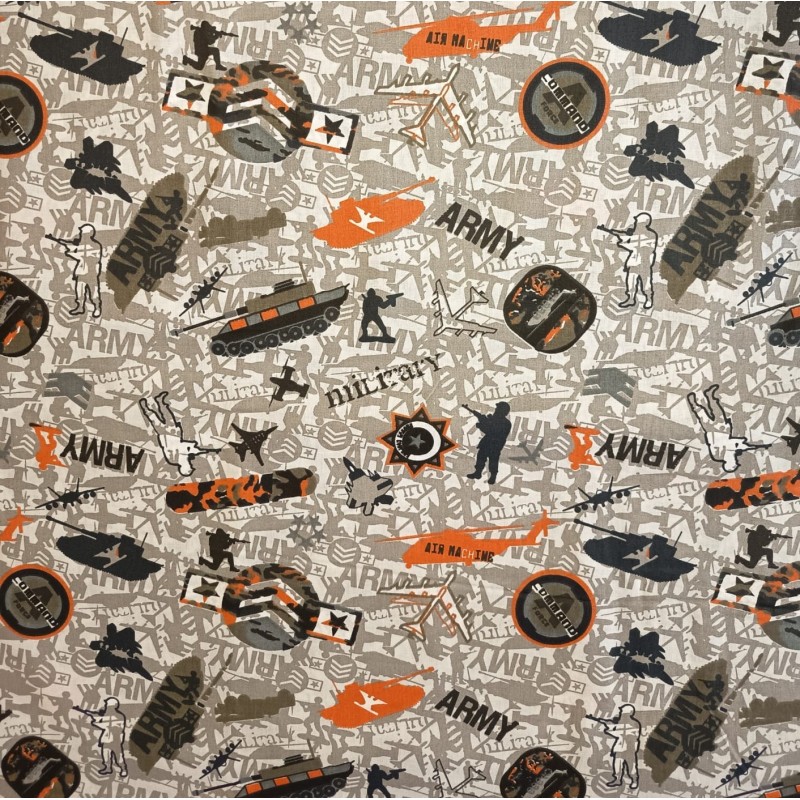 Baumwolle Webware Army Stoff Meterware  160 cm – Militär Fahrzeuge Tarnmuster Grau – 130 g/m² –Deko & Kleidung