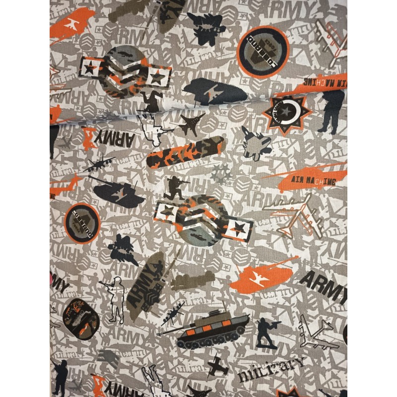 Baumwolle Webware Army Stoff Meterware  160 cm – Militär Fahrzeuge Tarnmuster Grau – 130 g/m² –Deko & Kleidung