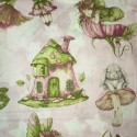 Baumwolle Webware Feen Stoff Meterware  160 cm – Fairy ,Pilze, Elfen, Blumen,Rosa, Aquarell – 130 g/m² –Deko & Kleidung