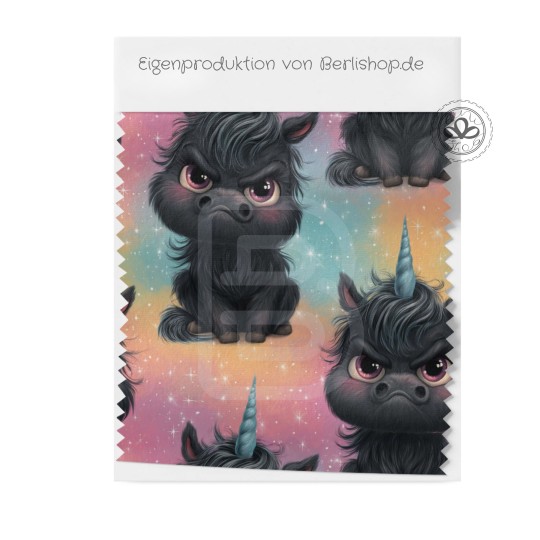 Pre-Order Schwarzes Einhorn  Stoff Regenbogen Bunt – Stoffdesign von Berlishop – 10 Stoffe zur Auswahl – Meterware