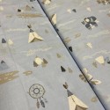 Baumwolle Webware Tipi Bär Traumfänger Stoff Meterware 160 cm – Boho Kinderzimmer Grau – 130 g/m² Deko & Kleidung