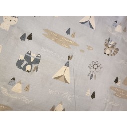 Baumwolle Webware Tipi Bär Traumfänger Stoff Meterware 160 cm – Boho Kinderzimmer Grau – 130 g/m² Deko & Kleidung