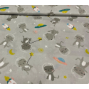 Baumwolle Webware Katzen Weltraum Stoff Meterware 160 cm – Raketen Planeten Grau Kinderstoff – 130 g/m² Deko & Kleidung