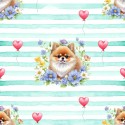 Baumwolle Satin Pomeranian Hund Herzen Stoff 160 cm – Streifen Herzmotiv – 130 g/m² – Eigenproduktion
