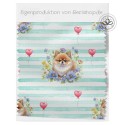 Baumwolle Satin Pomeranian Hund Herzen Stoff 160 cm – Streifen Herzmotiv – 130 g/m² – Eigenproduktion