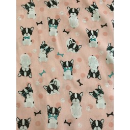 Satinbaumwolle Französische Bulldogge Stoff 160 cm – Hunde Motiv Punkte Knochen – 130 g/m² – Eigenproduktion