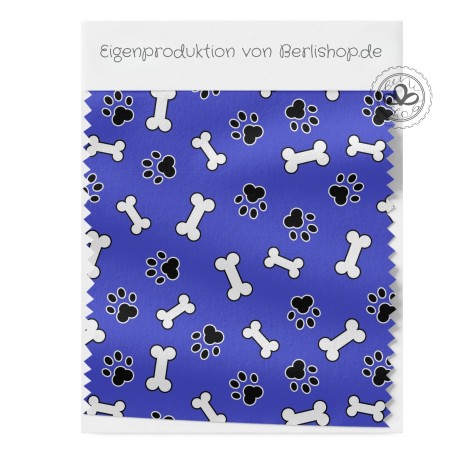 Baumwolle Satin Pfoten Knochen Stoff 160 cm – Blau Hundemotiv – 130 g/m² – Eigenproduktion