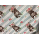 Baumwolle Satin Französische Bulldogge Stoff 160 cm – Streifen Blumen Hundemotiv – 130 g/m² – Eigenproduktion