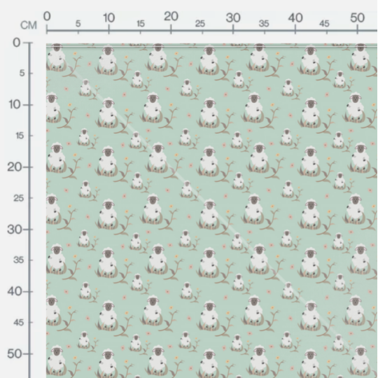 Baumwolle Satin Schaf Stoff 160 cm – Bauernhof Tiermotiv Mint – 130 g/m² – Eigenproduktion