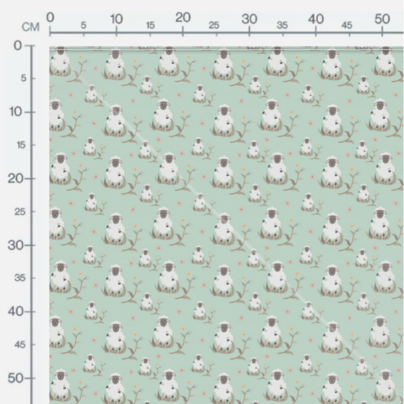 Baumwolle Satin Schaf Stoff 160 cm – Bauernhof Tiermotiv Mint – 130 g/m² – Eigenproduktion