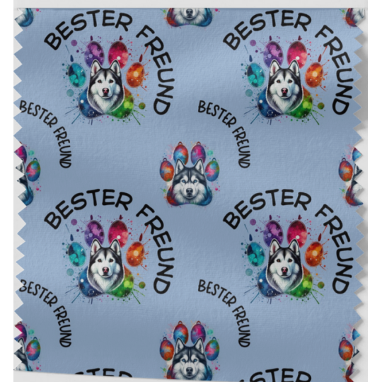 Oxford Stoff Husky 150 cm – Bester Freund Hund Motiv Blau – 200 g/m² – Eigenproduktion