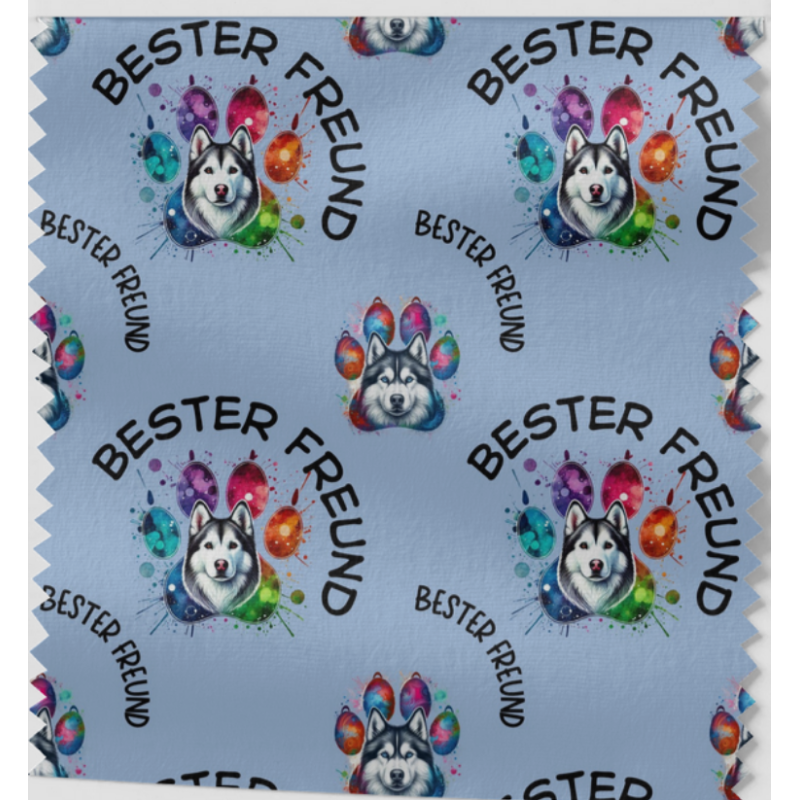Oxford Stoff Husky 150 cm – Bester Freund Hund Motiv Blau – 200 g/m² – Eigenproduktion