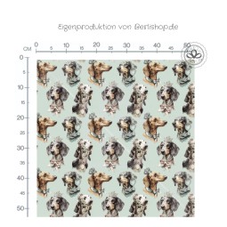 Pre-Order Königlicher Dackel Vintage Mint – Stoffdesign von Berlishop mit Stoffauswahl – Hunde Kinderstoff