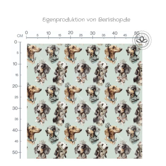 Pre-Order Königlicher Dackel Vintage Mint – Stoffdesign von Berlishop mit Stoffauswahl – Hunde Kinderstoff