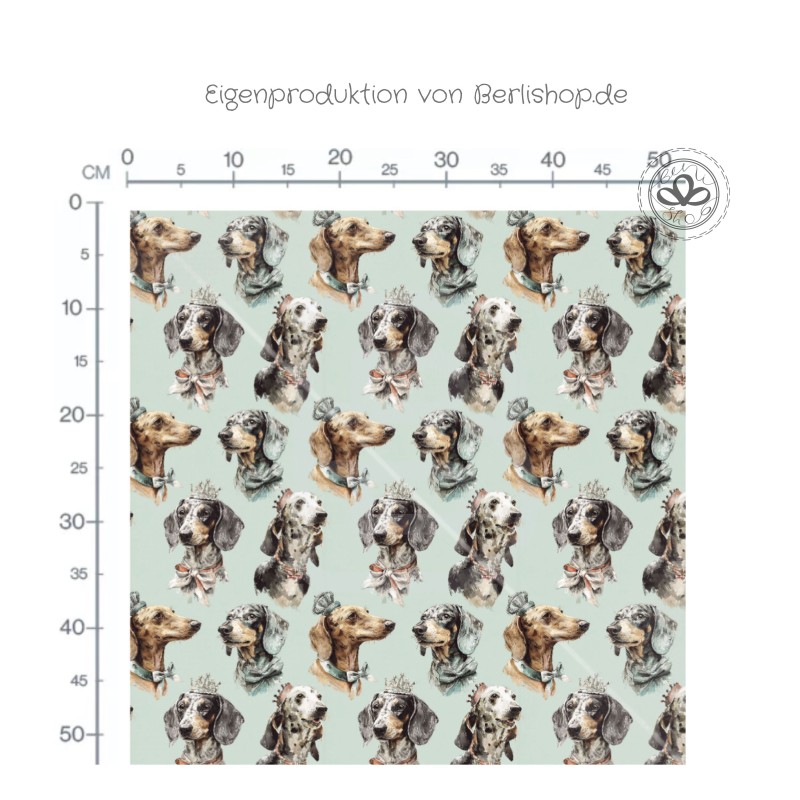 Pre-Order Königlicher Dackel Vintage Mint – Stoffdesign von Berlishop mit Stoffauswahl – Hunde Kinderstoff