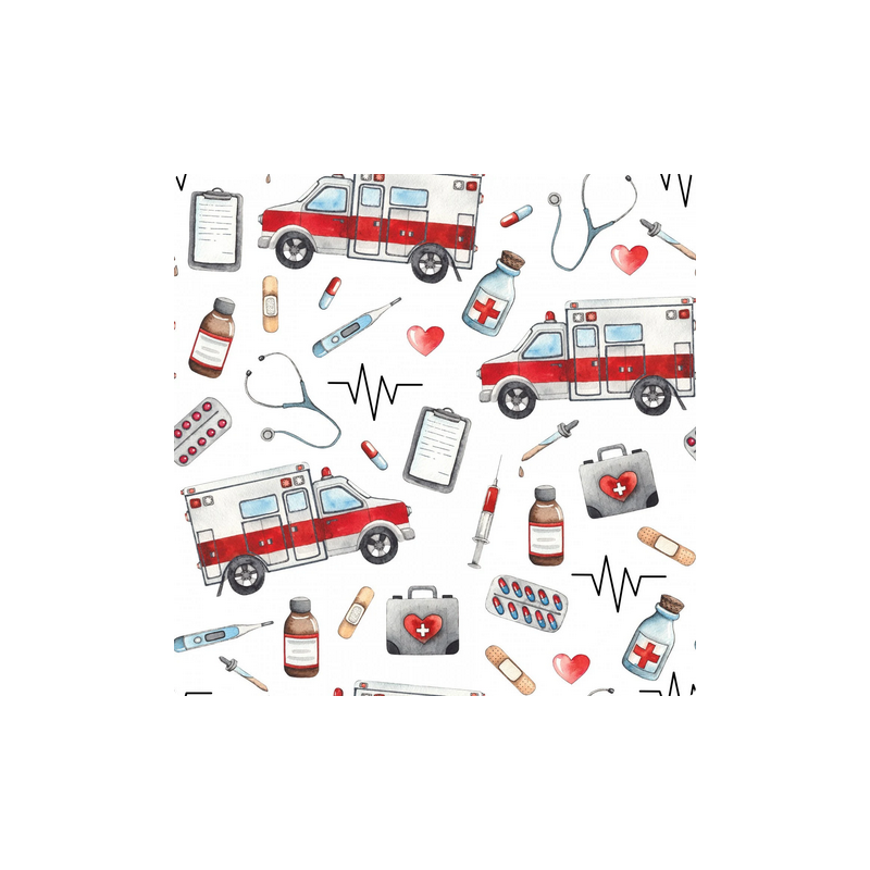 Oxford Stoff Rettungswagen 150 cm – Medizin Muster Weiß – 210 g/m² – Eigenproduktion