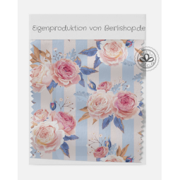Oxford Stoff Blumen Rosen 150 cm – Floral Vintage Streifen Blau – 210 g/m² – Eigenproduktion