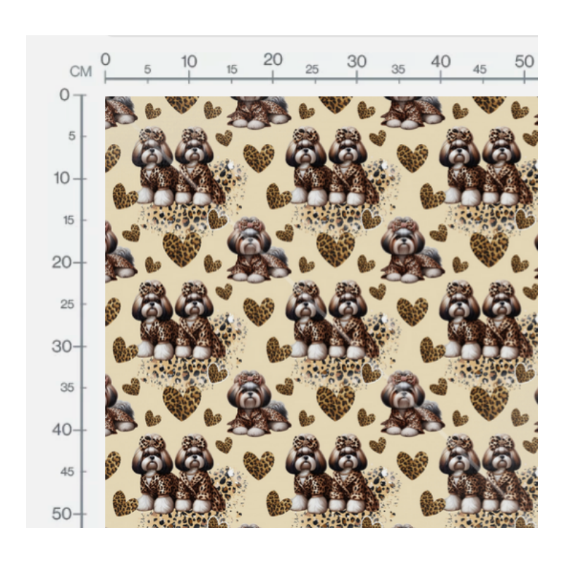 Oxford Stoff Hunde Shih Tzu  mit Schleife Leo Muster Herzen Beige /Braun– 210 g/m² – 150 cm Meterware - Eigenproduktion