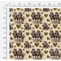 Oxford Stoff Hunde Shih Tzu  mit Schleife Leo Muster Herzen Beige /Braun– 210 g/m² – 150 cm Meterware - Eigenproduktion