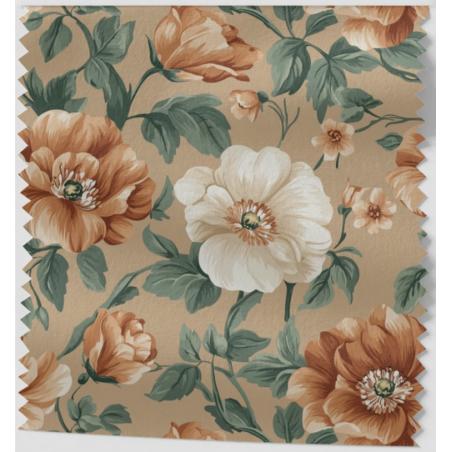 Baumwolle Webware Blumen Stoff Meterware 160 cm –Vintage Floral Garten Muster Beige Grün – 130 g/m² – Deko & Kleidung
