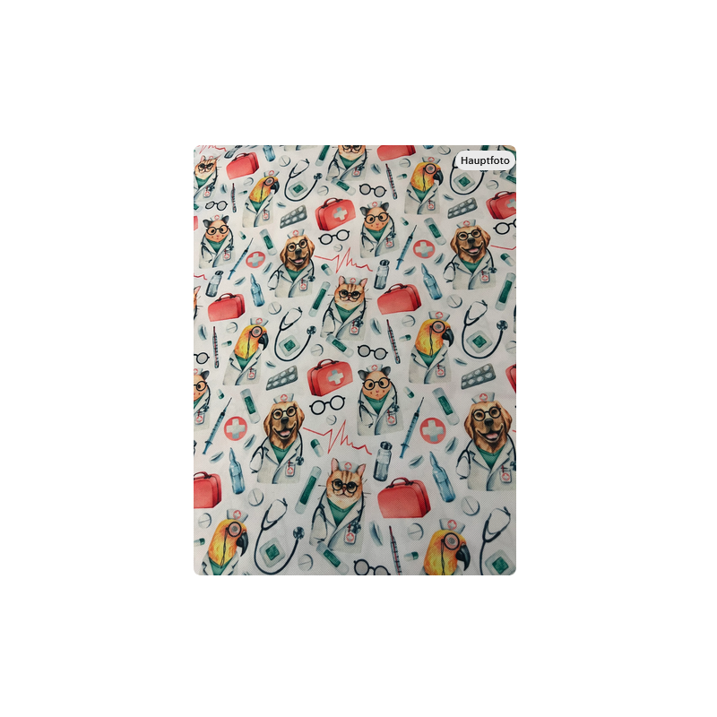 Baumwolle Webware Tierarzt Stoff Meterware 160 cm – Hunde Katzen Medizin Muster – 1130 g/m² – Eigenproduktion