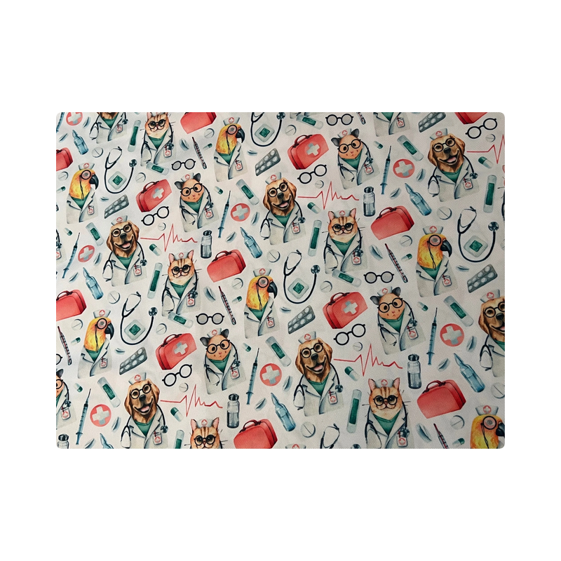 Baumwolle Canvas Tierarzt Stoff Meterware 160 cm – Hunde Katzen Medizin Muster – 130 g/m² – Eigenproduktion