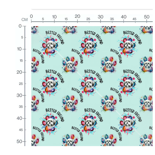 French Terry Sommersweat Malteser Stoff 145 cm – Bester Freund Hunde Motiv Mint – 240 g/m² – Eigenproduktion