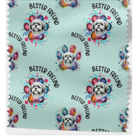 French Terry Sommersweat Malteser Stoff 145 cm – Bester Freund Hunde Motiv Mint – 240 g/m² – Eigenproduktion