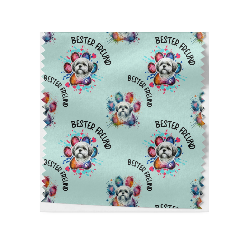 French Terry Sommersweat Malteser Stoff 145 cm – Bester Freund Hunde Motiv Mint – 240 g/m² – Eigenproduktion